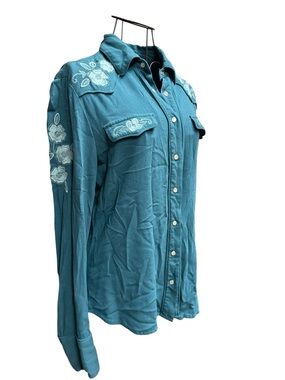 Stetson Teal Embroidered Western Button-Down Shirt